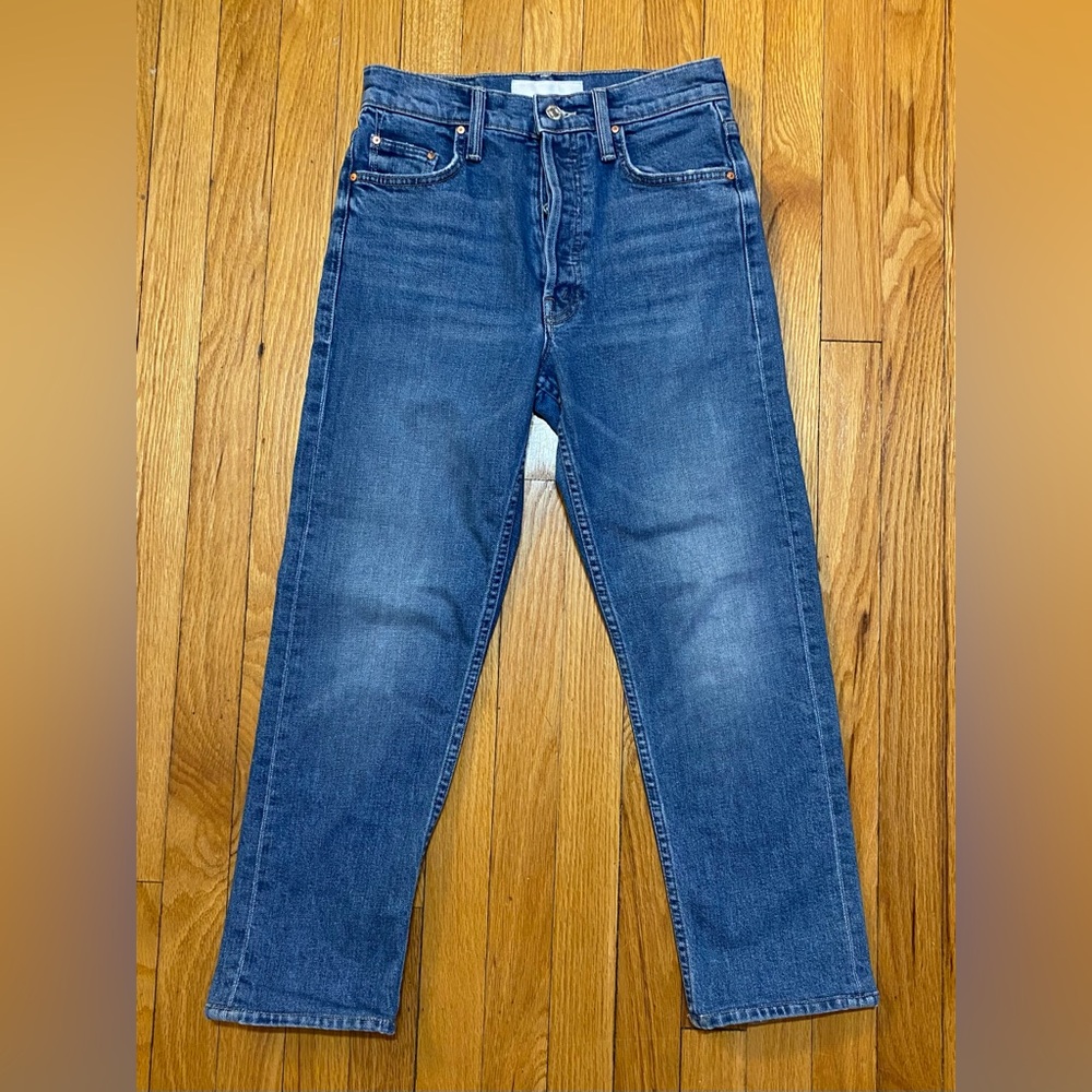 Mother superior denim size 26 Tomcat kneeling on stones blue jeans XS mid rise
